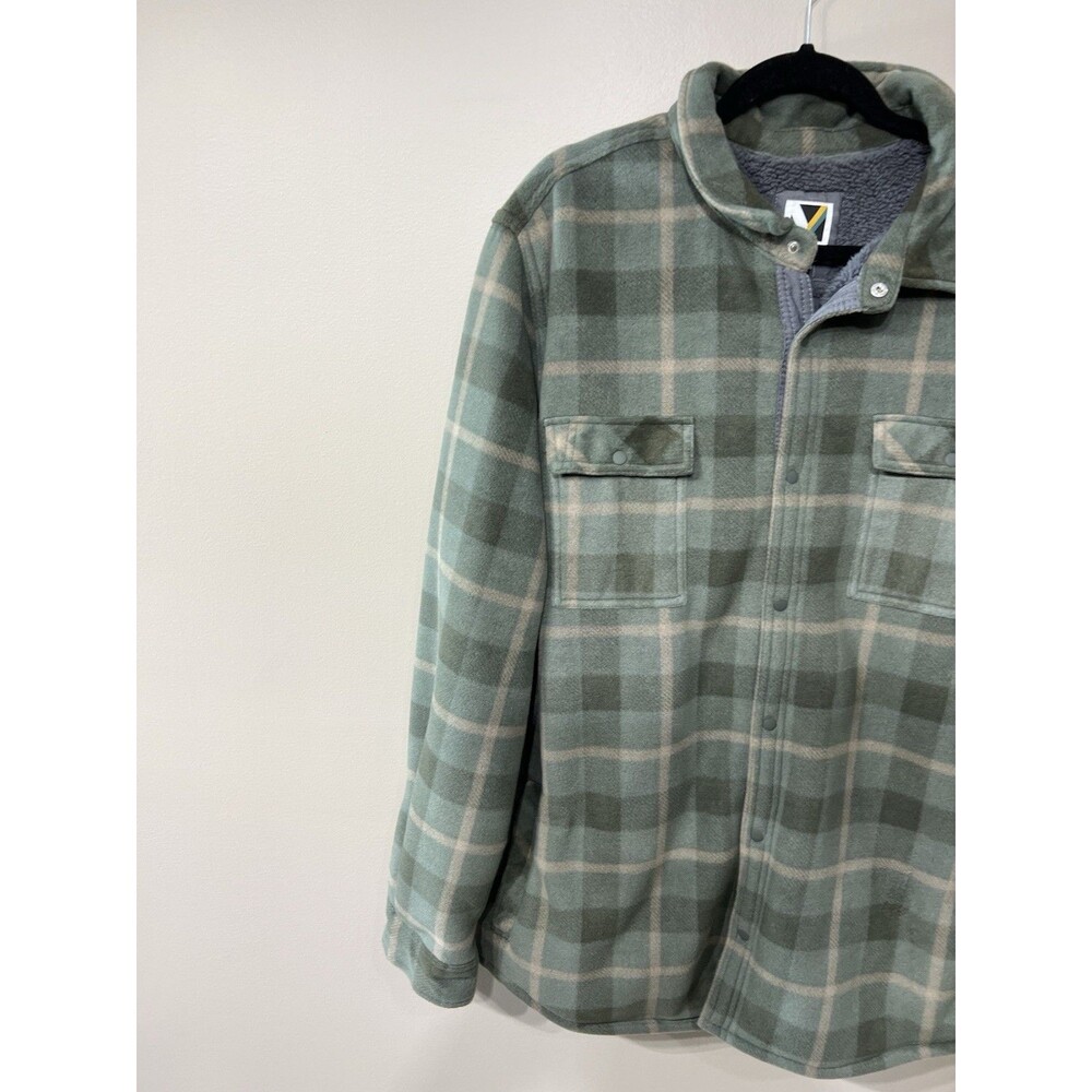 Voyager Shirt Jacket Mens 2XL Olive Plaid Sherpa Lined Snap Front Soft Fuzzy NEW - Picture 3 of 12